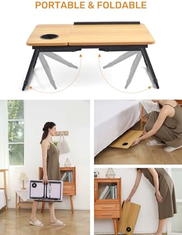 Lap Desk for Couch/Sofa/Floor, 5-Angle Adjustable Bed Desk with Foldable Legs &Cup Holder, Light Weight Bed Tray Table for Writing/Eating/Reading, Portable Laptop Stand for Adults, Kids - Image 4