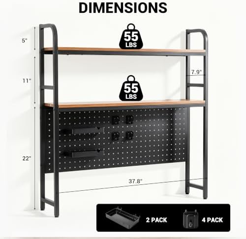 deli Desktop Shelf, Desk Hutch with Metal Pegboard, Black - Image 3
