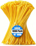 XINGO 1000 PCS Yellow Zip Ties 16 Inch, 60 LBS Tensile Strength, Self-Locking Nylon Plastic Nylon PA66 Wire Ties for Indoor and Outdoor Use by XINGO