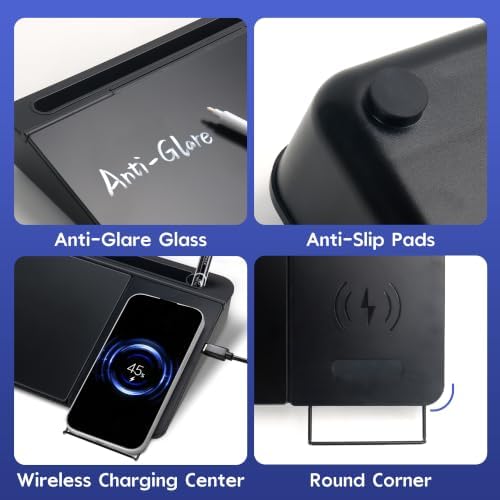 SELEAD Anti-Glare Glass Desktop Whiteboard with Wireless Charger, Black - Image 7