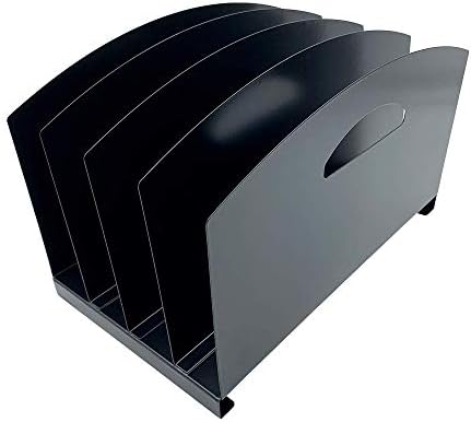 Huron Desktop File Organizer Vertical 4 Slot w/Handles, Black Steel by Huron