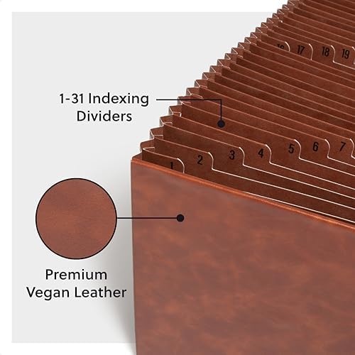 Smead Tuff Accordion File Organizer, Office Supplies, Daily 1-31 Desk Organizer, Letter Size, Premium Vegan Leather, Office Desk Accessories (73785) - Image 3