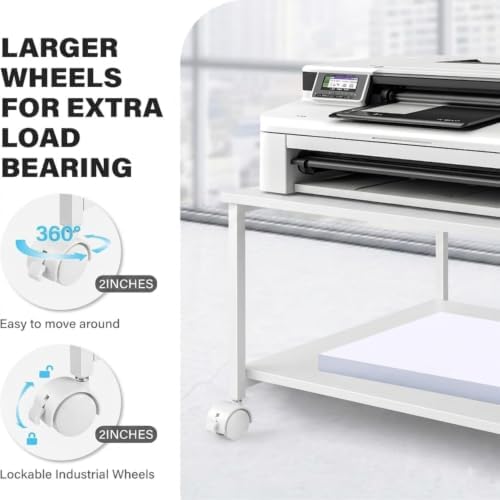 EMERIT Printer Stand,19.5''x19.5''x12.8'' 2 Tier Large Printer Laser Table Heavy Duty Rolling Printer Cart with Wheels for Home Office -100 LBS Each Tier - Image 4