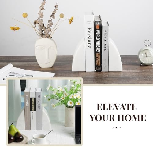 Koville Marble Bookends for Shelves, Large Bookends for Heavy Books, Natural Stone Book Stopper for Books CD Movies, Aesthetic Decorative Book Ends (White) - Image 5