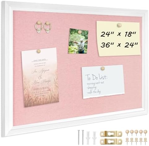 DOLLAR BOSS Bulletin Boards with Linen, 24"x18" Pink Cork Board, White by DOLLARBOSS