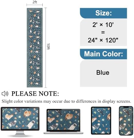 DUKINO 2x10 Kitchen Runner Rug, Washable Dog Rug Soft Non Slip, Blue - Image 2