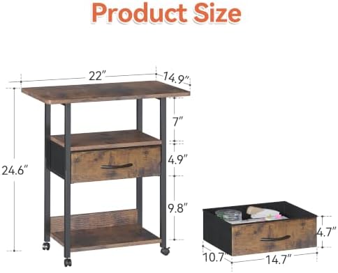 Printer Stand with Storage, 3-Tier Printer Table with Fabric Drawers, Brown - Image 4
