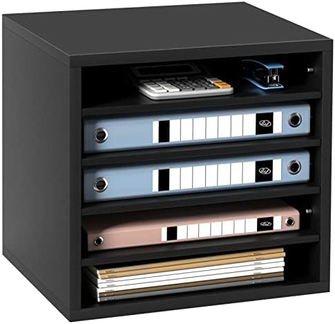 VEVOR Literature Organizers, 5 Compartments Office Mailbox with Adjustable Shelves, Wood Literature Sorter 13.9x12x13 inches for Office, Home, Classroom, Mailrooms Organization, EPA Certified, Black by VEVOR