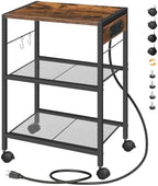 HOOBRO Industrial Printer Stand, 3-Tier Mobile Printer Table, Rolling Cart with Power Outlets and USB Ports, Home Printer Stand with 2 Hooks, for Office, Living Room, Rustic Brown BF22UPS01 by HOOBRO