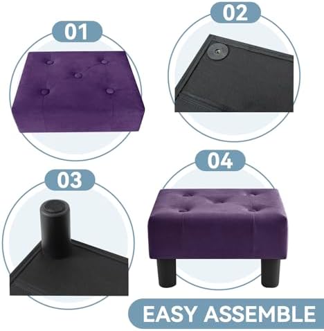 Poofzy Small Foot Stool Ottoman, Velvet Ottoman Foot Rest with Legs, Rectangle Foot Rest for Couch, Footstools and Ottomans Small for Living Room and Entryway (Purple) - Image 5