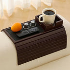 Bamboo Couch Cup Holder Arm Tray Table with Anti-Slip Cork Pad，Couch Drink Holder，Sofa Cup Holder Armrest Tray，Foldable Arm Chair Table Recliners for Drink, Cups, Eats，Snacks, Phone, Remote (Mahogany) - Image 3