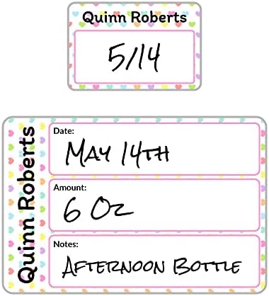 Name Bubbles - Reusable Baby Bottle Labels for Daycare (20 Labels) - Kids Washable Name Tags for Bottles, Sippy Cups, & Snack Containers, Waterproof, Baby Name Stickers, Write-On (Hearts) by NameBubbles
