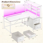 DurayLoly L Shaped White Desk with 3 Drawers,Shelf and PC Stand for Storage - Image 3
