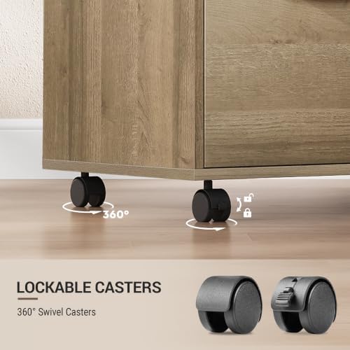 DEVAISE 3 Drawer Wood File Cabinet, Rolling Filing Cabinet with Open Storage Shelf, Printer Stand for Home Office Storage and Organization, Fits Letter/A4 Files (Gray Oak, Wood) - Image 7