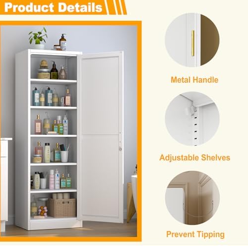 Ckzbx Metal Locker Tall Narrow Storage Cabinet, 67" H Locking Tool File Cabinets Snack Locker Organizer for School Classroom,Bedroom,Gym Home Office,Entryway and Hallway (20" W 1Door White) - Image 4