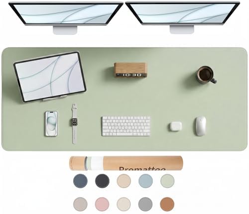 Large Desk Pad Non-Slip Desk Mat Protector for Keyboard Mouse Waterproof Vegan Leather Surface Faux Leather Laptop Mat Smooth Mouse Pad Premium Gift Tube Matcha Green 55" x 23" by Promattoo