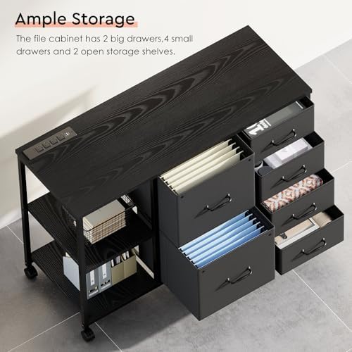 Maihail 6 Drawer File Cabinet with Charging Station and Open Storage Shelf - Image 7