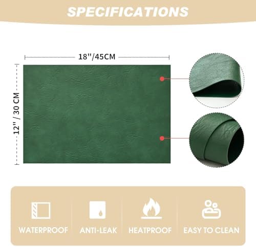 Artoid Mode Green Faux Leather Placemats Set of 8, 12x18 Inch Waterproof Wipeable Heat Resistant Vinyl Place Mats, Reversible Table Mats for Kitchen Dining Decor - Image 6