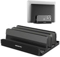 AboveTEK Vertical Laptop Stand Holder, 3 Slots Aluminum Desk Stand with Adjustable Dock Size for Tablet, MacBook, Phone - Universal Fit (up to 17.3") - Heavy Duty Polished, Anti Slide - Black by AboveTEK
