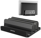 AboveTEK Vertical Laptop Stand Holder, 3 Slots Aluminum Desk Stand with Adjustable Dock Size for Tablet, MacBook, Phone - Universal Fit (up to 17.3") - Heavy Duty Polished, Anti Slide - Black by AboveTEK