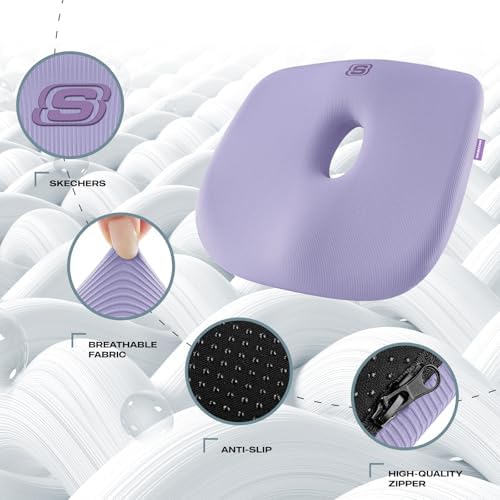 Skechers Seat Cushion Memory Foam,Donut Pillow Office Chair Cushion for Tailbone Pain Relief,Butt Pillow for Office Chair,Car seat Cushion,Long Sitting Office Workers,and Car Drivers,Purple - Image 3