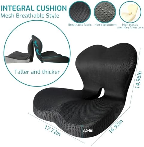 Memory Foam Seat Cushion,Office Chair Cushion with Lumbar Support for Back Pressure Relief, Car Seat Cushion with Adjustable Strap,Sciatica Pad Cushions for Car,Truck, Desk,Gaming Chair - Image 6