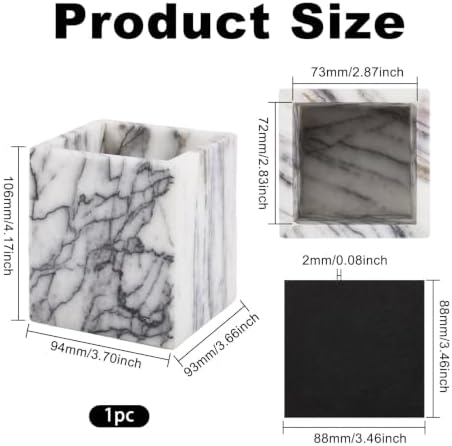 Marble Pen Holder Nature Stone Organizer Marble Square Storage Container for Makeup Brush Pens Toothbrush, White Color - Image 2