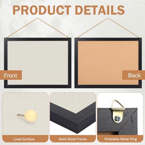 Teling 4 Pack Wood Bulletin Boards with Linen 12''x 16'' Cork Board for Walls with 40 Pushpin Decorative Wood Framed Display for School Office Home Decor (Black) - Image 3