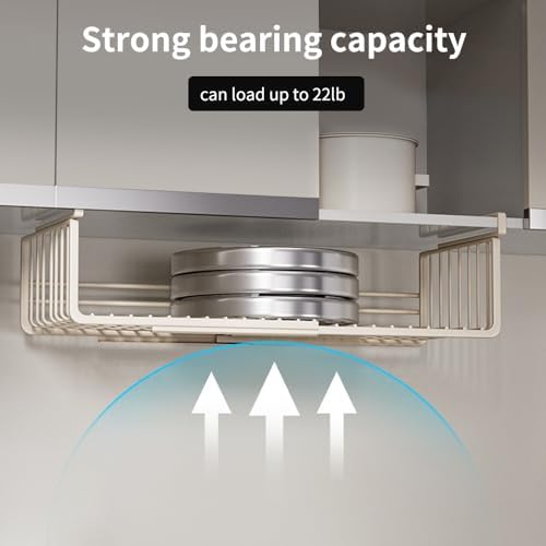 Extendable Under Shelf Storage Basket, Hanging Baskets Under Cabinet Shelf Organizer, for Cabinet Pantry Kitchen Cupboard Desk Counter Bookshelf Space Saver Heavy Duty Slide-in (off - white, 2 Pack) - Image 4