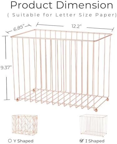 Y YOMA Hanging File Organizer, Letter Size Rose Gold Metal Desk File Crate Storage Basket for Home Office, 1 Pack, I Shaped - Image 5
