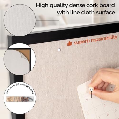 Fun Memories Cork Board Bulletin Board for Office, 20" x 30" Pine Wooden Framed Corkboard, Wall Mounted Notice Pin Board for School Home & Office, Black - Image 4