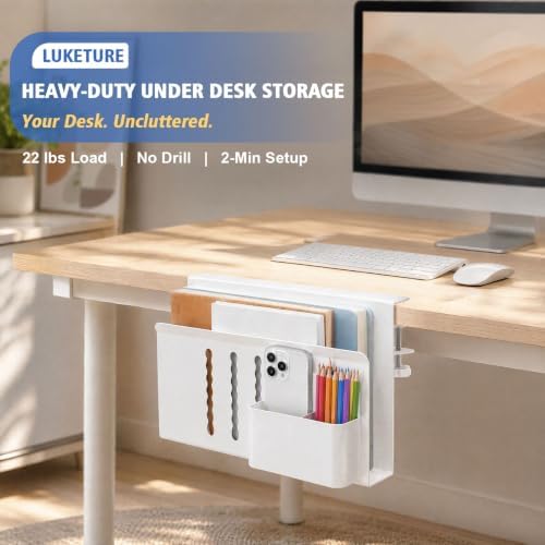 LUKETURE Desk Side Storage, No Drill Laptop Mount with Pen Holder, Clamp-On - Image 3
