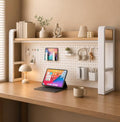 Desk Shelf Organizer with Pegboard & Storage Accessories, 2-Tier Desk Hutch Desktop Storage Rack, Desk Shelf for Office and Home Office White Frame/Natural Wood Board (2-Tier) 45.3"×9.8"×26" by Unknown