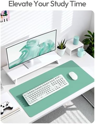 YSAGi Leather Desk Protector, Office Mat, Large Mouse Mat, Non-Slip PU Leather Blotter, Laptop Desk Mat, Waterproof Writing Pad for Office and Home(Green-Blue, 63" x 24") - Image 6
