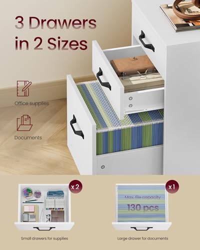 VASAGLE Mobile File Cabinet, 3 Drawers Filing Cabinet with Wheels - Image 4