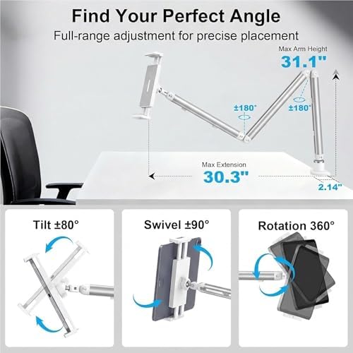 iPad Holder For Desk, Adjustable Tablet Arm iPad Desk Mount with C-Clamp - Image 5