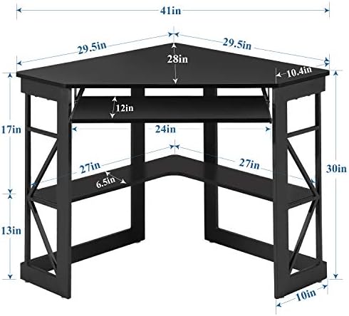 VECELO Corner Computer Desk 41 x 30 inches with Smooth Keyboard & Storage Shelves for Home Office Workstation, Black - Image 3