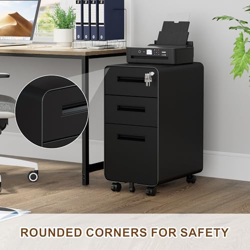 3 Drawer Slim Narrow Mobile File Cabinet with Lock and 4 Keys - Image 4