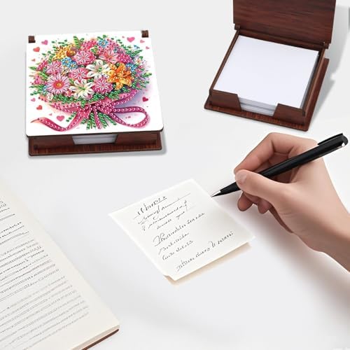 4Pcs Sticky Note Holder Diamond Art Painting Wooden Post It Note Dispenser Memo Paper Storage Box Diamond Art by Numbers Mosaic Kits Office Desk Accessories-02 - Image 4