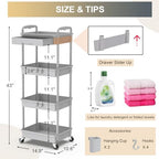 Goovilla 4 Tier Rolling Utility Cart Organizer with Removable Drawer, Grey - Image 4