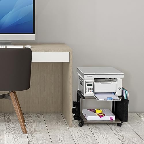 BTY Printer Stand Under Desk Printer Table with Storage Small Printer Cart with Wheels 2 Tier Desktop Printer Stands for Home Office Fax Machine Scanner Files (Grey) - Image 7