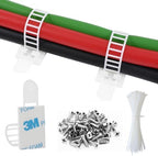 50Pcs Adhesive Cable Management Clips with 50Pcs Zip Ties, Adjustable Nylon Cable Strap Ties Wire Clips Clamps Organizer, Extra Screw & Hole - 3.35 Inch White by VAMRONE