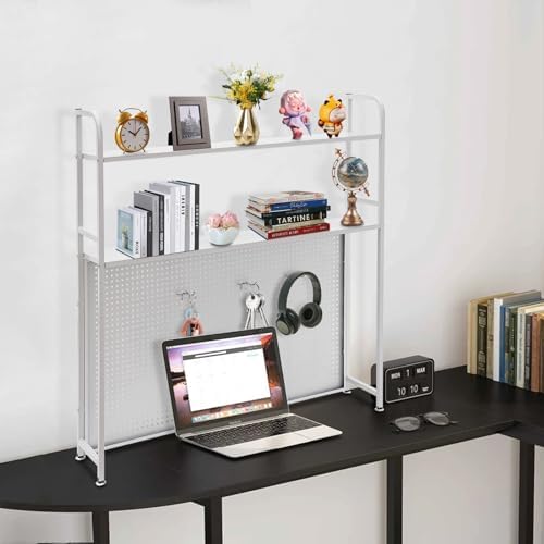 Desk Bookshelf with Pegboard, 2-Tier Metal Desk Bookshelf for Computer Desk, Heavy Duty Desktop Hutch Organizer Rack for Office Dorm Storage (37.4'') - Image 2