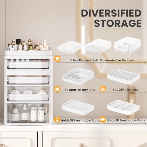 Rolling Cart with 4 Drawers, Clear Plastic Drawer Organizers, Vanity Cart - Image 6