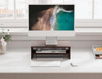 FITUEYES Wooden Monitor Stand Riser, 2-Tier Desk Storage Shelf, Brown - Image 3