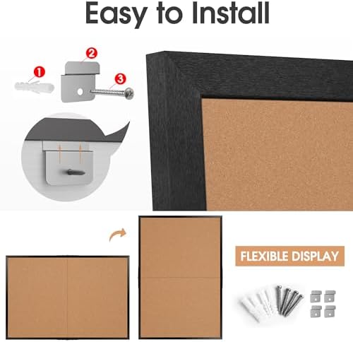 Extra Large Cork Bulletin Board 60" X 36", Foldable Notice Pin Board for Wall, Black Wood Framed 5'x3' Corkboard, Wall Mounted Noticeboard with 36 Push Pins for School, Home & Office - Image 7