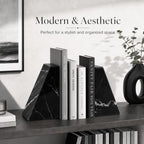 Koville Marble Bookends for Shelves, Natural Stone Book Ends for Large Books, Heavy Duty Bookends, Decorative Bookends for Office Home Kitchen Decor, Unique Modern Book Ends(Black) - Image 5