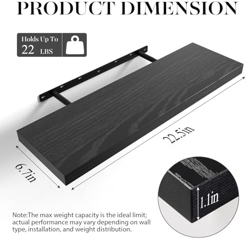 BAYKA Black Floating Shelves 22.5in, Set of 3, Wall Mounted for Wall Decor - Image 3