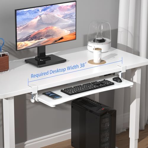 suptek Large Keyboard Tray Under Desk Pull Out with C Clamp Mount, Computer Keyboard & Mouse Tray, 34 (38 Including Clamps) x 11.8 inch Slide-Out Platform Computer Drawer for Typing, White, DSF1LW - Image 4