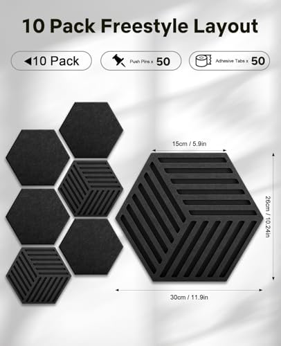 Hexagon Large Cork Bulletin Board Tiles, Peel and Stick Felt Wall Panels for Vision, Message Center, Picture and Prayer Board for Office, Dorm, Room and Desk Decor(Black) - Image 3